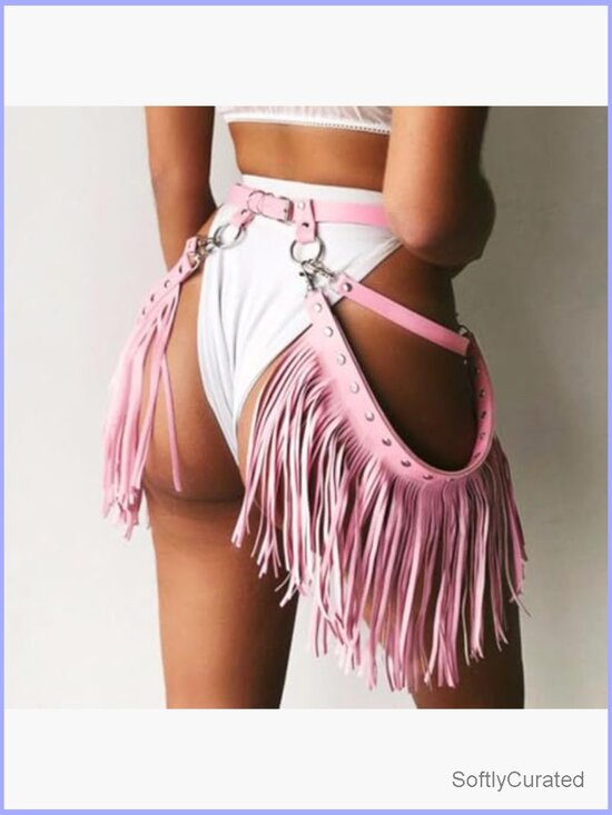 Cowgirl Fringe Belt PU Leather Tassel Waist Harness Belt Women Costume Accessory